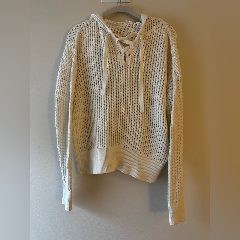 GAP 100% cotton hooded sweater with lace-up neckline